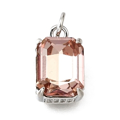 Платина Латунь стекло амулеты, прямоугольник амулеты, с петлей для прыжковых колец, без свинца и без кадмия, стойки покрытие, прочное покрытие, граненые, платина, 11x8x7 мм, отверстие : 3 мм