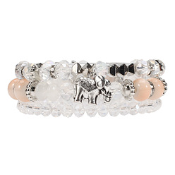 Color 1: White Bohemian Elephant Pendant Multi-layer Crystal Diamond Bracelet