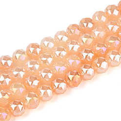 Сэнди Коричневый Антикоррозийные гальванические стеклянные бусины, круглые, имитация нефрита, градиент цвета, граненые, песчаный коричневый, 7.5~8 мм, отверстие : 1.2~1.5 мм, около 52~53 шт / нитка, 14.96~15.16 дюйм (38~38.5 см)