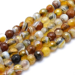Goldenrod Natural Agate Beads, Dyed, Faceted Round, Goldenrod, 12mm, Hole: 1.3mm, about 32pcs/strand, 15.1 inch(38.5cm)