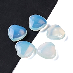 Opalite Synthetic Opalite Healing Stones, Heart Love Stones, Pocket Palm Stones for Reiki Ealancing, 30x30x11.5~12.5mm