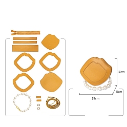 Gold Handmade DIY Pearl Handle Shell Shape Bag Making Kit, Including PU Leather Bag Accessories, Gold, 19x17x5cm