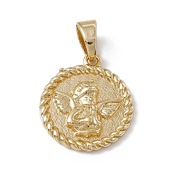 Real 18K Gold Plated Rack Plating Brass Pendants, Long-Lasting Plated, Lead Free & Cadmium Free, Flat Round with Cupid Pattern, Real 18K Gold Plated, 20x17x3.2mm, Hole: 6x3.5mm