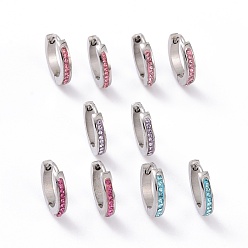Mixed Color Rhinestone Hinged Hoop Earrings, Stainless Steel Color Plated 304 Stainless Steel Jewelry for Women, Mixed Color, 13x13.5x2.5mm, Pin: 1mm
