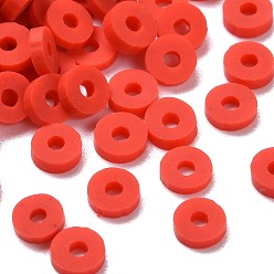 Red Handmade Polymer Clay Beads, Disc/Flat Round, Heishi Beads, Red, 4x1mm, Hole: 1mm, about 55000pcs/1000g