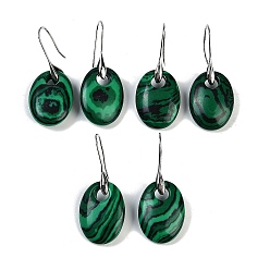 Малахит Серьги из синтетического малахита, с латунными крючками для сережек, без кадмия и без свинца, овальные, 43x18 мм
