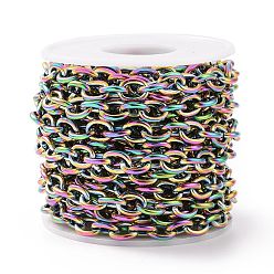 Rainbow Color 304 Stainless Steel Rolo Chains, Unwelded, Rainbow Color, 8mm, Links: 10.5x8x2mm