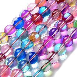 Couleur Mélangete Brins synthétiques de perles de lune, ronde, couleur mixte, 10mm, Trou: 1mm, Environ 19 pcs/chapelet, 7.48 pouce (19 cm)