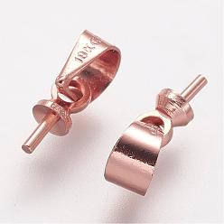 Rose Gold Rack Plating Brass Peg Bails Pendants, for Half Drilled Beads, Long-Lasting Plated, Rose Gold, 6.5x3mm, Hole: 4x5mm, Pin: 0.7mm