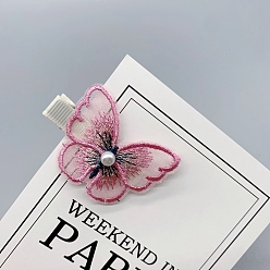 Pale Violet Red Butterfly Organza Alligator Hair Clips, with Metal Hair Clips, for Girls, Pale Violet Red, 50x40mm