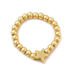 Звезда Круглые кольца из латуни и бисера из сплава для женщин, без свинца и без кадмия, долговечное покрытие из настоящего золота 18 k, звезда картины, 3 мм, внутренний диаметр: 20 мм, звезды: 6x6x3 mm