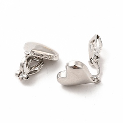 Platinum Alloy Clip-on Earring Findings, with Horizontal Loops, Heart, Platinum, 16x14x9.5mm, Hole: 1.2mm