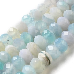 Aqua Natural Banded Agate/Striped Agate Beads Strands, Dyed & Heated, Faceted Rondelle, Aqua, 8x5mm, Hole: 1mm, about 72pcs/strand, 15.28''(38.8cm)