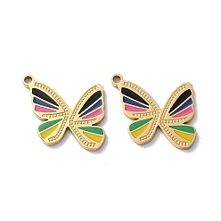 Golden Ion Plating(IP) 304 Stainless Steel Pendants, with Enamel, Butterfly Charm, Golden, 13.5x15.5x1.5mm, Hole: 1.4mm