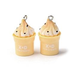 Желтый Непрозрачные подвески смолы, мороженое, с платиновым тоном железная петля, желтые, 28.5~29x17~17.5 мм, отверстие : 2 мм