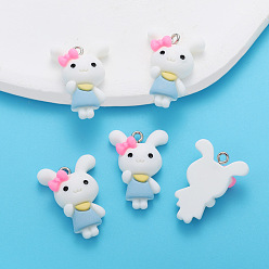 Белый Подвески из смолы, кролик, с платиновым шлейфом, белые, 26.5x19.5 мм