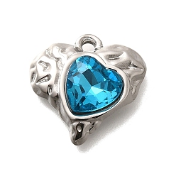Синий Циркон 304 подвески из нержавеющей стали, со стразами, цвет нержавеющей стали, сердце, синий циркон, 16.5x16.5x5.5 мм, отверстие : 1.8 мм