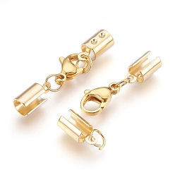 Golden 304 Stainless Steel Lobster Claw Clasps, with Cord Ends, Golden, 38mm