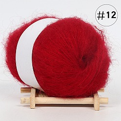 FireBrick 25g Angora Mohair Wool & Acrylic Fiber Knitting Yarn, for Shawl Scarf Doll Crochet Supplies, Round, FireBrick, 1mm