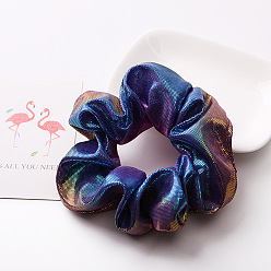 C84-Gradient Color-5 (Color Code 5) Metallic Rainbow Gradient Fabric Hair Scrunchie with Laser Hot Stamping Gold Dual Color Bowknot Headband