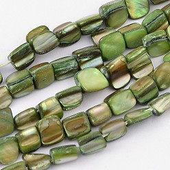 Yellow Green Erose Shell Beads Strands, Dyed, Yellow Green, about 8~17.5mm long, 5~8mm wide, hole: about 1mm, about 40pcs/strand, 16 inch