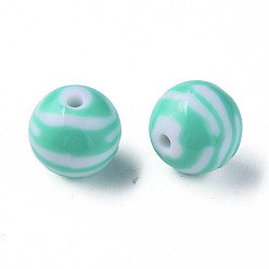 Green Opaque Striped Acrylic Beads, Round, Green, 19mm, Hole: 3mm, about 112pcs/500g