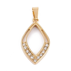 Золотой 304 подвески из нержавеющей стали, с защелками на дужках и со стразами из хрусталя из полимерной глины, ромб, золотые, 32.5x17.5x3.5 мм, отверстие : 7x4 мм