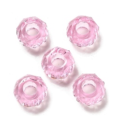 Rose Nacré Résine transparente perles européennes, Perles avec un grand trou   , facette, rondelle, perle rose, 13.5x8mm, Trou: 5.5mm