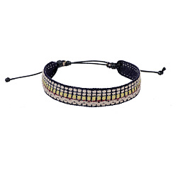 Tartan Cotton Flat Cord Bracelet with Wax Ropes, Braided Ethnic Tribal Adjustable Bracelet for Women, Tartan, 7-1/4 inch(18.5cm)