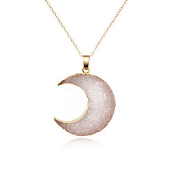 white Minimalist Moon Pendant Necklace for Women - Fashion Sweater Chain Jewelry