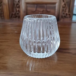 Stripe Embossed Round Candle Cups, Glass Candle Holders, European Style Retro Candle Container, Stripe, 5.6x5.3x6.1cm