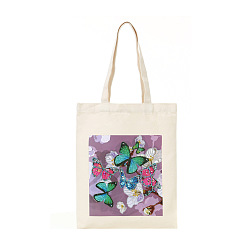 Butterfly DIY Reusable Shopping Bag Diamond Painting Kits, Including Resin Rhinestones, Pen, Tray & Glue Clay, Butterfly Pattern, 350x280mm