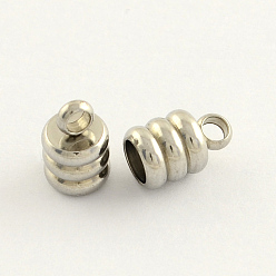 Stainless Steel Color 201 Stainless Steel Cord Ends, End Caps, Stainless Steel Color, 9x6mm, Hole: 2mm, Inner Diameter: 4mm