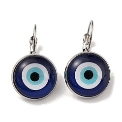 Midnight Blue Evil Eye Glass Leverback Earrings with Brass Earring Pins, Midnight Blue, 29mm