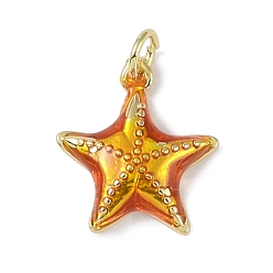 Темно-Оранжевый Латунь эмаль подвески, с прыжковых колец, без кадмия и без свинца, долговечный, реальный 18 k позолоченный, очарование морской звезды, темно-оранжевый, 15.5x14.5x3.5 мм, отверстие : 2.8 мм