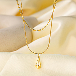 Золотой 304 Двухслойное ожерелье из нержавеющей стали в форме капли для женщин, золотые, 15.75 дюйм (40 см)