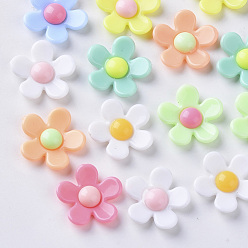 Mixed Color Opaque Acrylic Cabochons, Flower, Mixed Color, 17x17.5x4~5mm, Bottom: 9mm