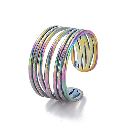 Rainbow Color Ion Plating(IP) 304 Stainless Steel Multi Circles Open Cuff Ring for Women, Rainbow Color, US Size 8 1/2(18.5mm)