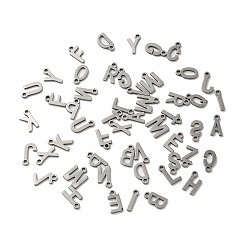 Stainless Steel Color 304 Stainless Steel Charms, Laser Cut, Random Letter A~Z Charm, Stainless Steel Color, 8~8.5x2~6.5x1mm, Hole: 1.2mm