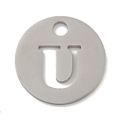 Letter U Не тускнеющие 304 подвески из нержавеющей стали, цвет нержавеющей стали, плоские круглые с буквы, Буква U, 19x1.2 мм, отверстие : 2.5 мм