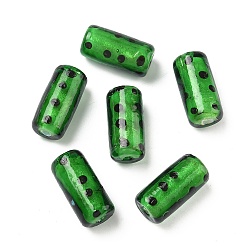 Зеленый лайм Бусины ручной работы бусины золотого песка, столбец в горошек, зеленый лайм, 20x10 мм, отверстие: 1.60 мм