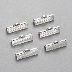 Argent Ruban de fer embouts à écraser, couleur argent plaqué, 8x20mm, Trou: 2mm
