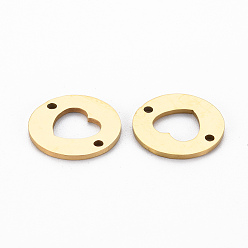 Golden Ion Plating(IP) 201 Stainless Steel Links Connectors, Cut, Flat Round with Heart, Golden, 13x1mm, Hole: 1.2mm