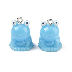 Светло-Голубой Непрозрачные подвески смолы, очарование лягушки, с железной платиной петлей, Небесно-голубой, 19.5~21x15x15 мм, отверстие : 2 мм