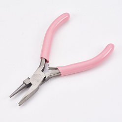 Pink 45# Carbon Steel Jewelry Pliers, Wire Looping Pliers, Round Nose Pliers, Polishing, Pink, 11.5x7.3x0.9cm