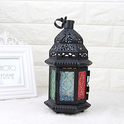Colorful Vintage Moroccan Decor Lanterns Hollow Windproof Iron Candle Holder, for Wedding Home Decoration Ramadan Gift, Colorful, 11x10x22cm