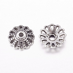 Antique Silver Tibetan Style Alloy Caps, Cadmium Free & Nickel Free & Lead Free, Antique Silver, 12x3mm, Hole: 2.5mm