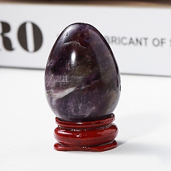 Amethyst Easter Raw Natural Amethyst Egg Display Decorations, Wood Base Reiki Stones Statues for Home Office Decorations, 40x25mm