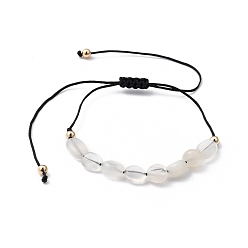 White Moonstone Adjustable Nylon Thread Braided Bead Bracelets, with Golden Plated Brass Beads and Natural White Moonstone Beads, Black, Inner Diameter: 1 inch~4-1/4 inch(2.6~10.8cm)