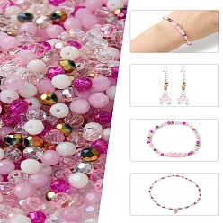Pink Стеклянные бусины смешанных стилей, граненые, круглые, розовые, 4x4 мм, отверстие: 0.70 мм, о 500 шт / комплект
